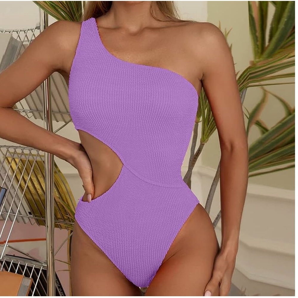 NWOT One-Shoulder Purple Textured Monokini Swimsuit sz L